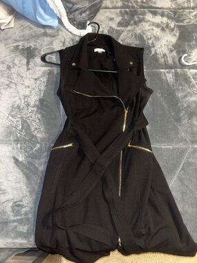 Calvin Klein Black Sleeveless Midi Dress with Gold Zippers